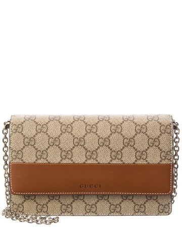 Gucci Gg Emblem Gg Supreme Canvas & Leather Wallet On Chain