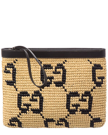 Gucci Gg Leather-Trim Pouch