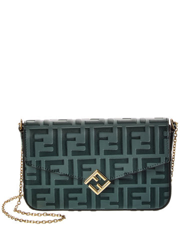 Fendi Ff Diamonds Leather Wallet On Chain