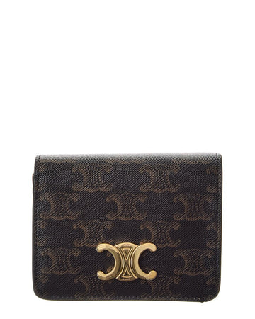 Celine Triomphe Canvas & Leather Compact Wallet, Brown