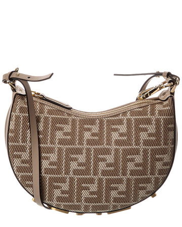 Fendi Fendigraphy Mini Ff Jacquard & Leather Hobo Bag