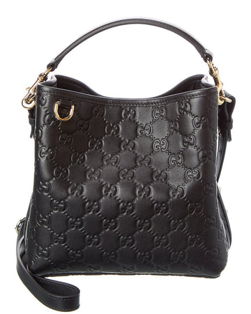 Gucci Gg Mini Emblem Leather Bucket Bag