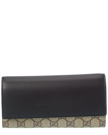 Gucci Gg Supreme Canvas & Leather Long Wallet