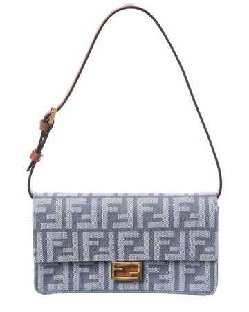 Fendi Baguette Ff Denim & Leather Wallet On Chain