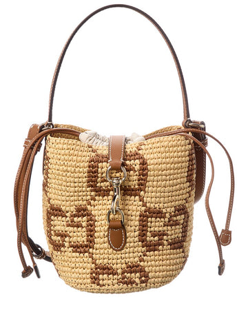 Gucci Gg Leather-Trim Bucket Bag