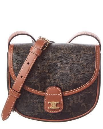 Celine Besace Mini Triomphe Coated Canvas & Leather Crossbody