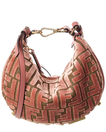 Fendi Fendigraphy Mini Ff Jacquard Velvet & Leather Hobo Bag