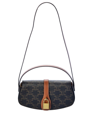 Celine Triomphe Canvas & Leather Clutch On Strap
