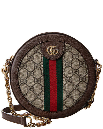 Gucci Ophidia Mini Round Gg Supreme Canvas & Leather Crossbody