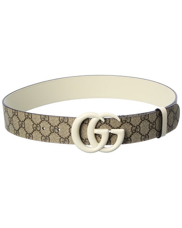 Gucci Gg Marmont Wide Gg Supreme Canvas & Leather Belt