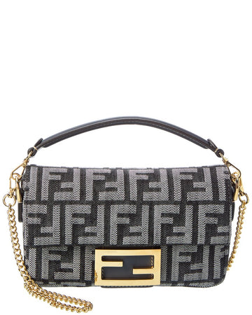 Fendi Baguette Mini Ff Denim & Leather Shoulder Bag