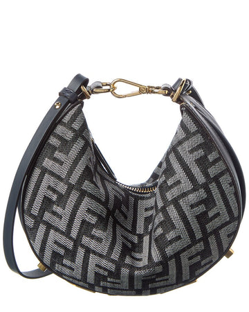Fendi Fendigraphy Mini Ff Denim & Leather Hobo Bag