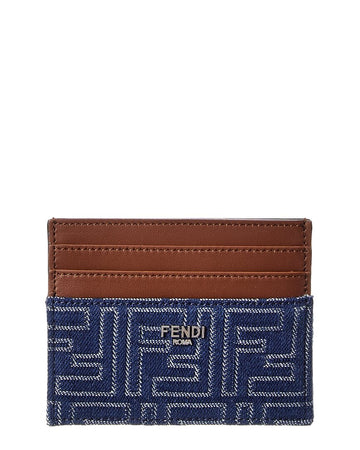Fendi Ff Denim & Leather Card Case