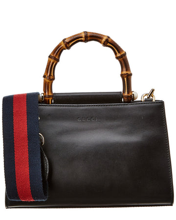 Gucci Black Leather Bamboo Nymphaea Bag ( )