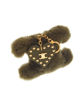 Celine Triomphe Shearling & Leather Pom-Pom Charm