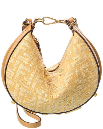 Fendigraphy Mini Ff Raffia & Leather Hobo Bag