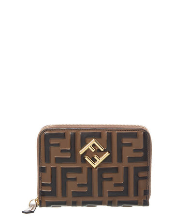 Fendi Ff Diamonds Leather Zip Around Medium Wallet