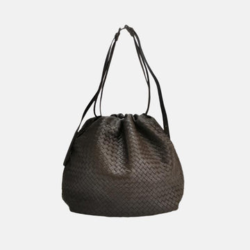 Bottega Veneta Drawstring Dark Chocolate Brown Intrecciato Leather Large Crossbody Bag
