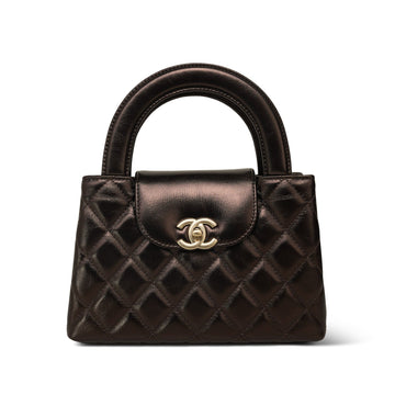 25A Metallic Brown leather Quilted Nano Kelly Shopper Brushed Gold Hardware