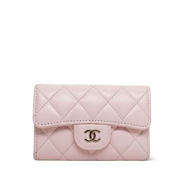 26C Light Pink leather Quilted Classic Flap Card Holder Light Gold Hardware