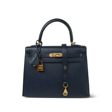 Kelly Sellier 25 Bleu Indigo leather  Y Stamp