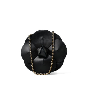 Black Satin/leather Camellia Chain Hand Bag LGHW