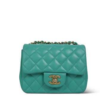 19S Teal leather Quilted Mini Square Flap Aged Gold Hardware