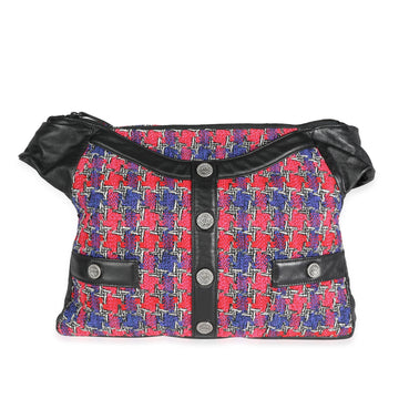 Top Quality Chanel Black Leather & Multicolor Tweed Girl Bag