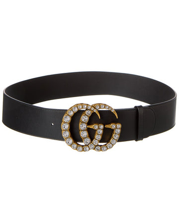 Gucci Gg Crystal Buckle Leather Belt