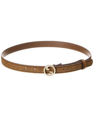Gucci Blondie Thin Suede Belt, 70, Brown