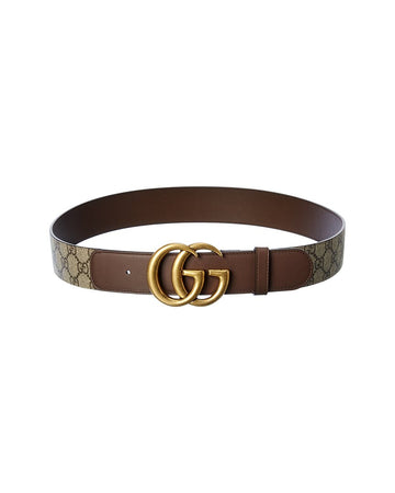 Gucci Double G Buckle Gg Supreme Canvas & Leather Belt