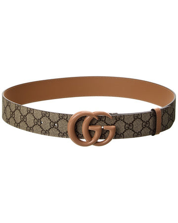 Gucci Gg Marmont Wide Gg Supreme Canvas & Leather Belt