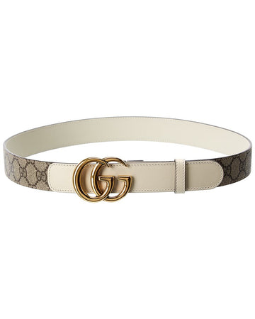 Gucci Gg Marmont Thin Gg Supreme Canvas & Leather Belt