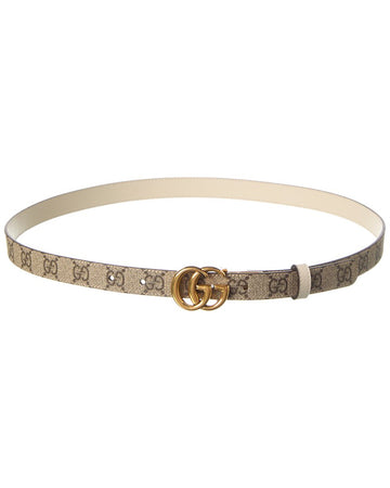 Gucci Gg Marmont Thin Reversible Gg Supreme Canvas & Leather Belt