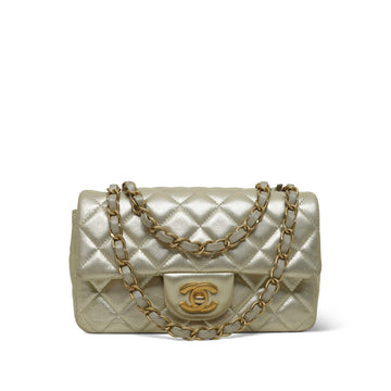 Gold Metallic leather Quilted Mini Rectangular Flap AGHW