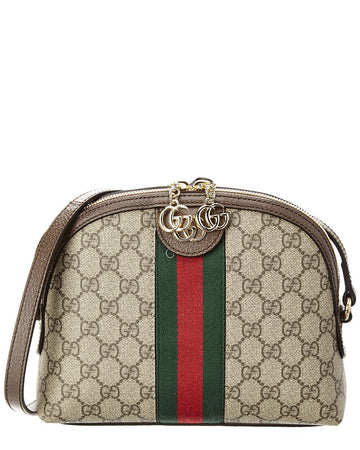 Gucci Ophidia Small Gg Supreme Canvas & Leather Shoulder Bag, Beige