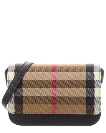 Burberry Check Canvas & Leather Shoulder Bag, Brown