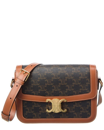 Celine Classic Triomphe Canvas & Leather Shoulder Bag