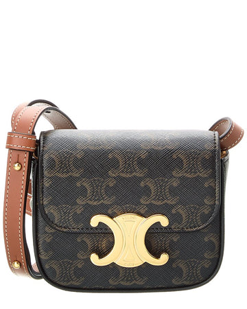 Celine Claude Mini Triomphe Coated Canvas & Leather Shoulder Bag