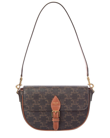 Celine Folco Triomphe Coated Canvas & Leather Shoulder Bag
