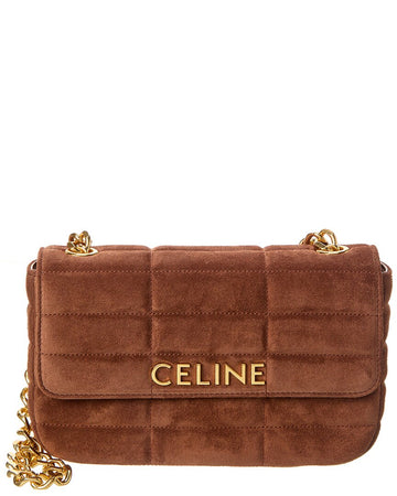 Celine Monochrome Quilted Suede Shoulder Bag