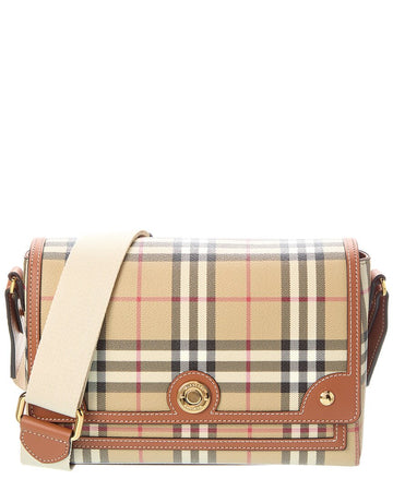 Burberry Note Check E-Canvas & Leather Shoulder Bag