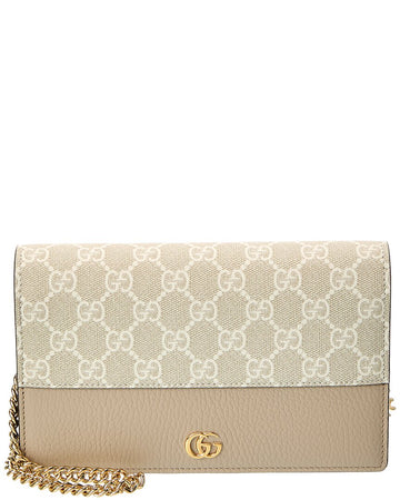 Gucci Gg Marmont Gg Supreme Canvas & Leather Chain Wallet, Beige