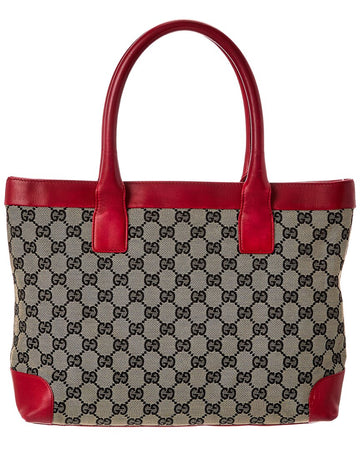 Gucci Navy Gg Canvas & Red Leather Campus Tote (Authentic Pre-Loved)