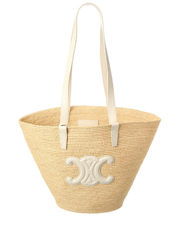 Celine Classic Panier Raffia & Leather Tote