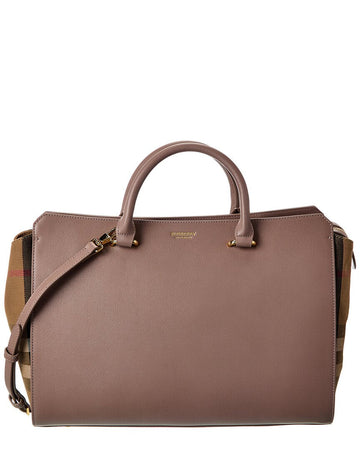 Burberry Banwell Medium Leather & Check Canvas Satchel