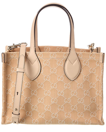 Gucci Ophidia Medium Gg Denim & Leather Tote