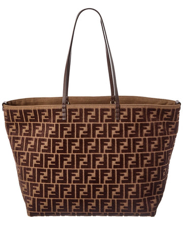 Fendi Roll Large Ff Jacquard Velvet & Leather Tote