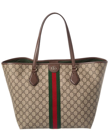Gucci Ophidia Large Gg Supreme Canvas & Leather Tote