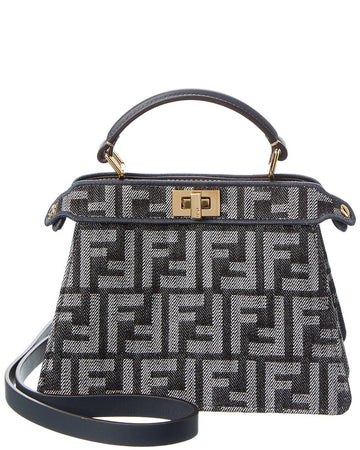 Fendi Peekaboo Iseeu Petite Ff Denim & Leather Tote